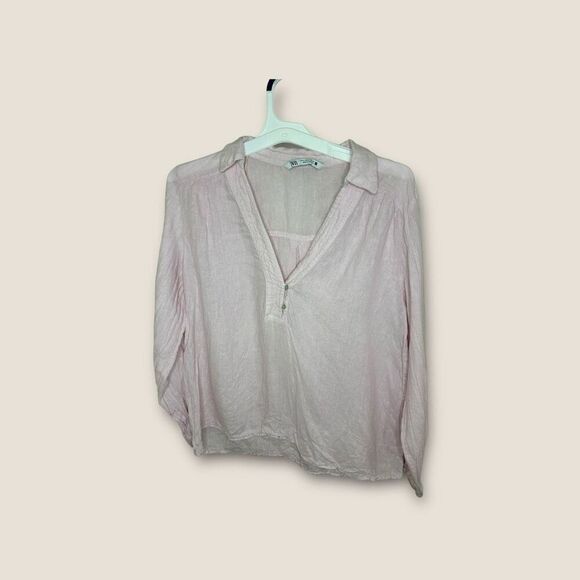 Zara Round Collar Linen Shirt - Picture 1 of 3